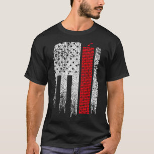 Vintage USA Red White  Bricklayer American Flag T-Shirt