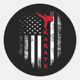 Vintage Usa Red White Karate American Flag Cool Classic Round Sticker