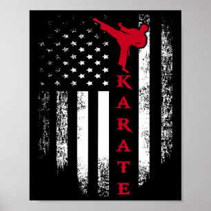 Vintage Usa Red White Karate American Flag Cool  Poster