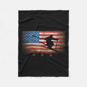Vintage Usa Skiing American Flag Clic Women Girls Fleece Blanket
