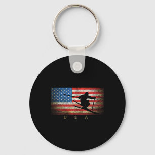 Vintage Usa Skiing American Flag Clic Women Girls Key Ring