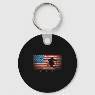 Vintage Usa Skiing American Flag Clic Women Girls  Key Ring