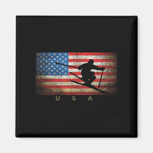 Vintage Usa Skiing American Flag Clic Women Girls Magnet