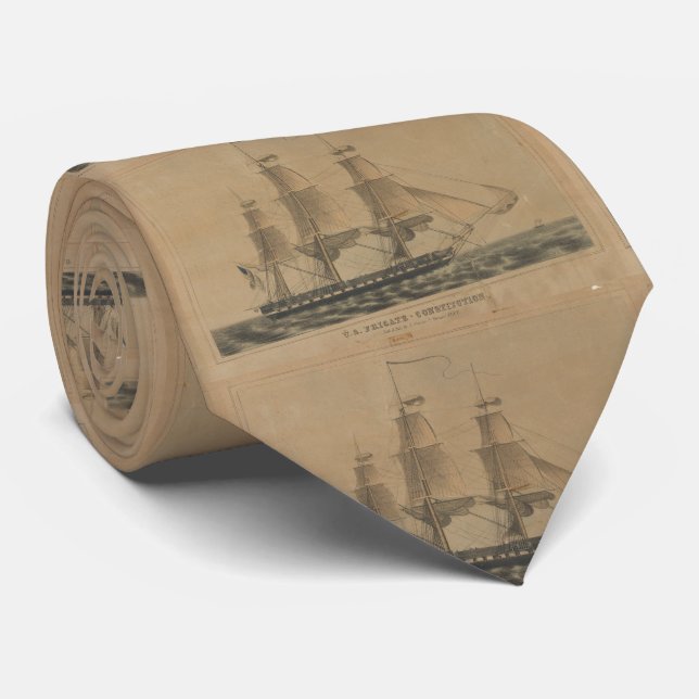 Vintage USS Constitution Ship Illustration (1846) Tie (Rolled)