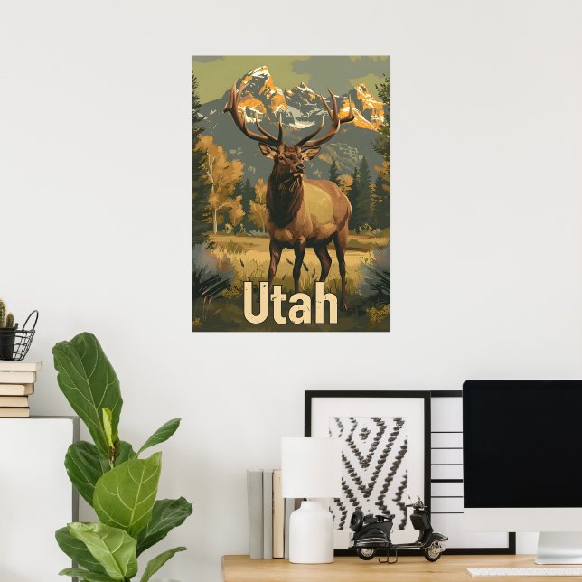 Vintage Utah Elk Poster (Home Office)