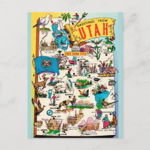 Vintage Utah Map Postcard