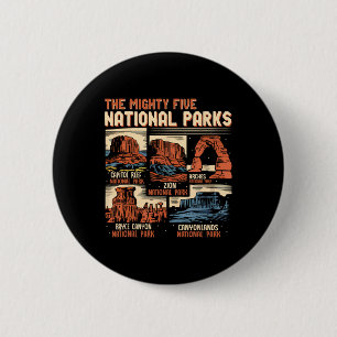 Vintage Utah Mighty Five 5 National Parks Hiking C 6 Cm Round Badge