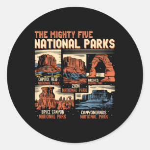 Vintage Utah Mighty Five 5 National Parks Hiking C Classic Round Sticker