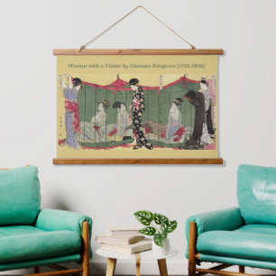 Vintage Utamaro Japanese Women in Green Net Hanging Tapestry