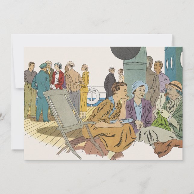 Vintage Vacation, Passengers Cruise Ship on Deck Invitation (Front)