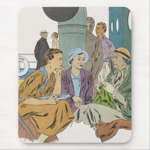 Vintage Vacation, Passengers Cruise Ship on Deck Mouse Pad
