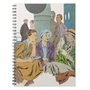 Vintage Vacation, Passengers Cruise Ship on Deck Notebook
