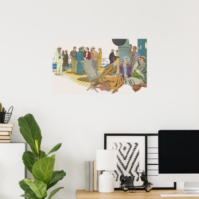 Vintage Vacation, Passengers Cruise Ship on Deck Poster (Home Office)