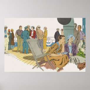 Vintage Vacation, Passengers Cruise Ship on Deck Poster
