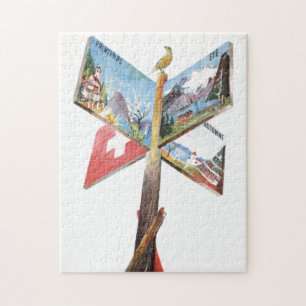 Vintage Vacation Switzerland Travel Illustration Jigsaw Puzzle