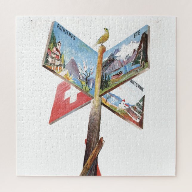 Vintage Vacation Switzerland Travel Illustration Jigsaw Puzzle (Vertical)