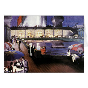 Vintage Vacation Travel, Cruise Ship on Pool Deck