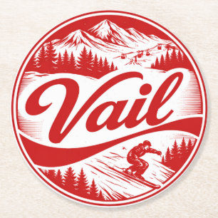 vintage Vail colorado outdoor cable car souvenirs  Round Paper Coaster