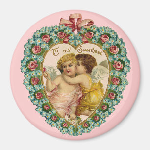 Vintage Valentine Affectionate Cherubs Magnet