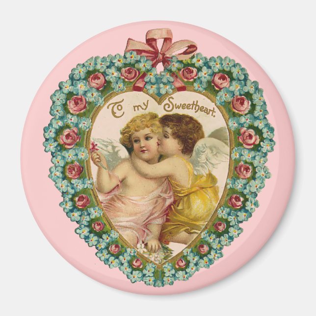 Vintage Valentine Affectionate Cherubs Magnet (Front)