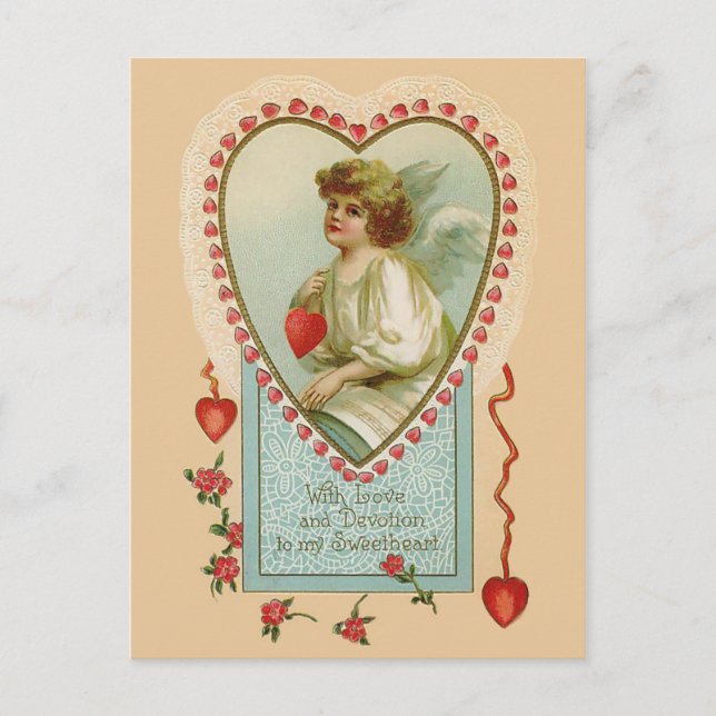Vintage Valentine Angel and Heart Holiday Postcard (Front)