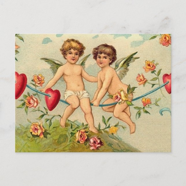 Vintage Valentine Angels Postcard (Front)
