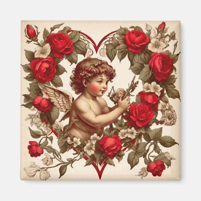 Vintage Valentine art love cupid Magnet (Front)