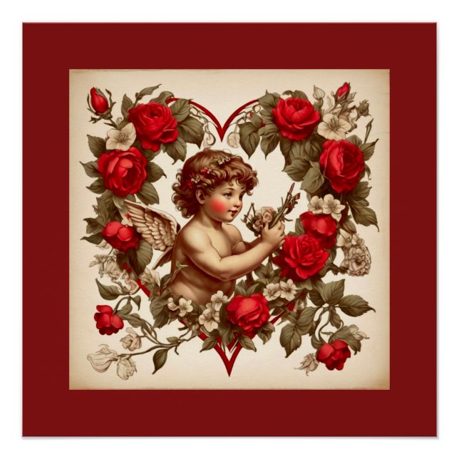 Vintage Valentine art love cupid Poster (Front)