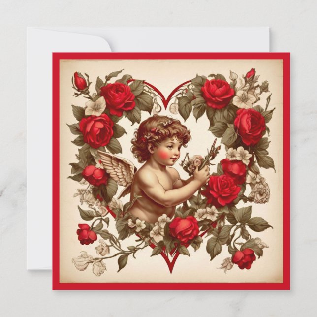 Vintage Valentine art love cupid Thank You Card (Front)