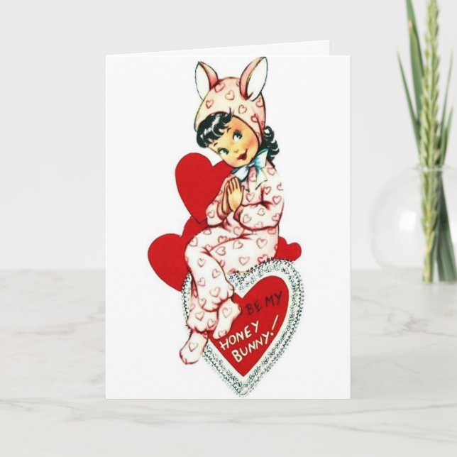 Vintage Valentine - Be My Honey Bunny, Holiday Card (Front)