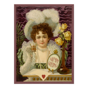 Vintage Valentine Café Girl CC0354 Poster