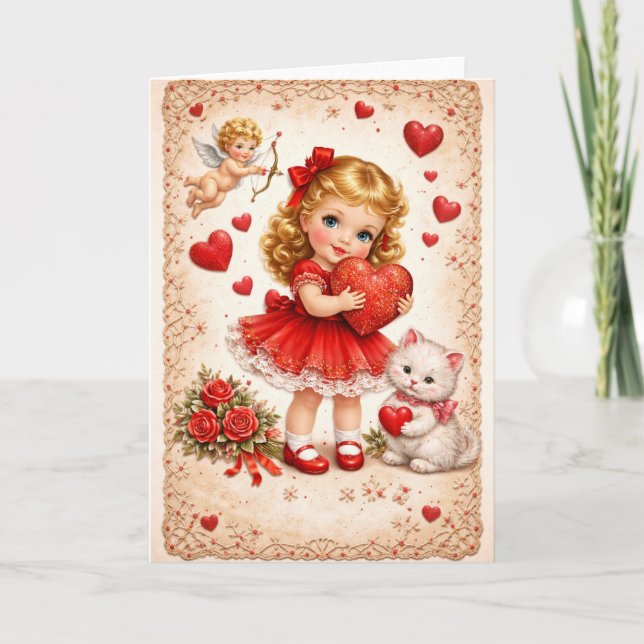 Vintage Valentine Card with Cupid (Front)