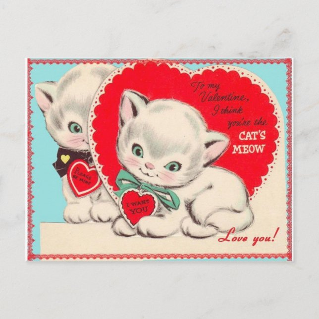 Vintage Valentine Cats Holiday Postcard (Front)
