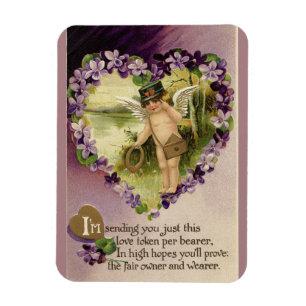 Vintage Valentine Cherub and Violets Magnet