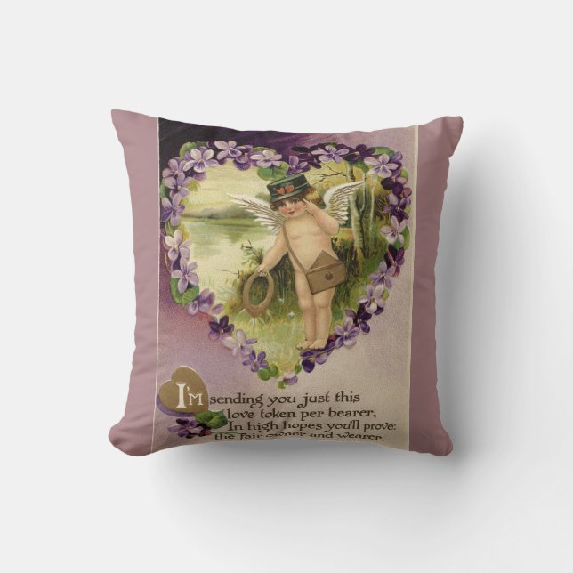Vintage Valentine Cherub and Violets Reversible Cushion (Front)