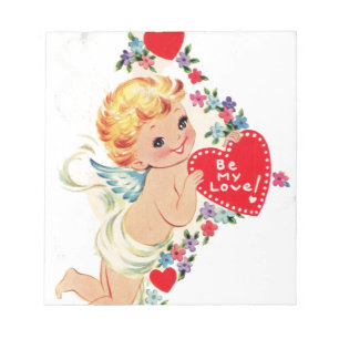 Vintage Valentine Cherub Angel Be My Love Notepad