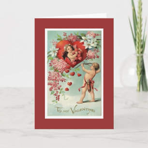 Vintage Valentine Cherubs and Hearts Holiday Card