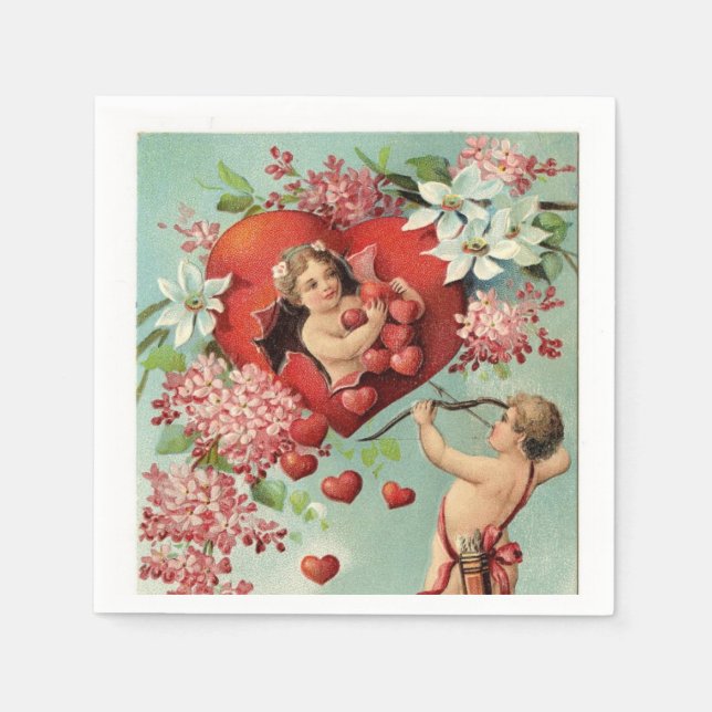 Vintage Valentine Cherubs and Hearts Napkin (Front)