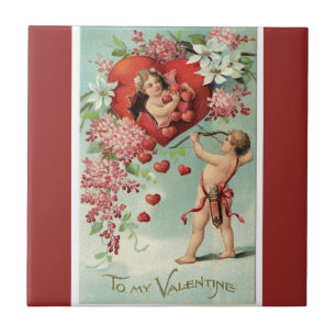 Vintage Valentine Cherubs and Hearts Tile