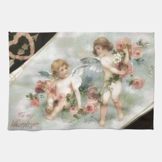 Vintage Valentine Cherubs Tea Towel (Horizontal)