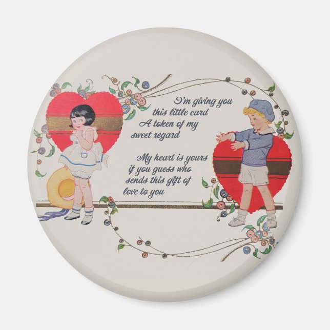 Vintage Valentine Children Cute Colourful Art Deco Magnet (Front)