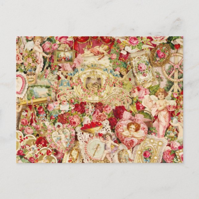 Vintage Valentine Collage Holiday Postcard (Front)