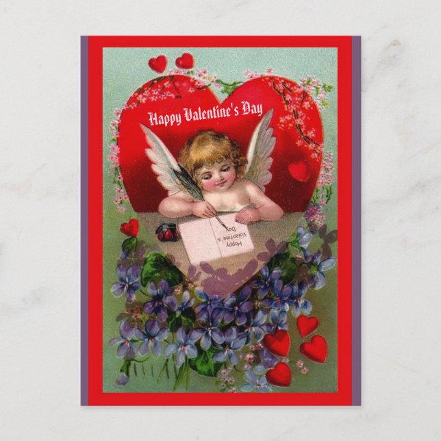 Vintage Valentine copy Angel, Hearts, Flowers Postcard (Front)