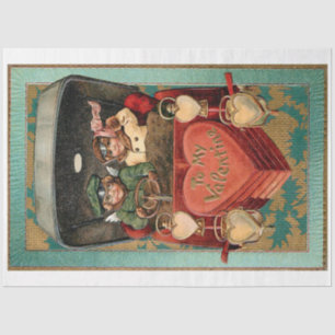 Vintage Valentine Couple in Car with Hearts Tissue Paper