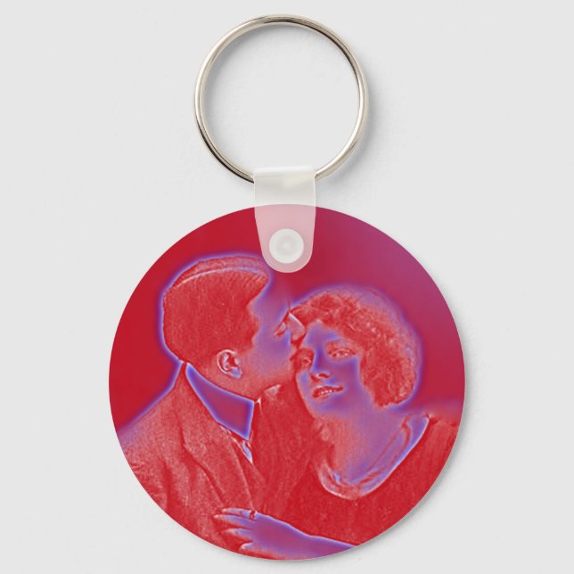 Vintage Valentine Couple in Red Key Ring (Front)