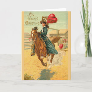 Vintage Valentine - Cowgirl Lassos a Heart, Holiday Card