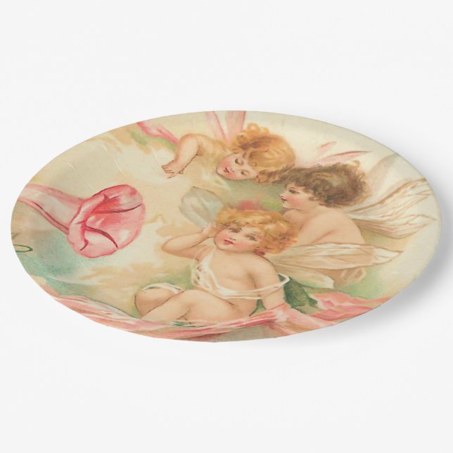 Vintage valentine cupid angel 1 paper plate (Angled)