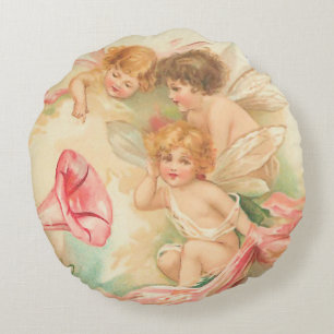 Vintage valentine cupid angel 1 round cushion