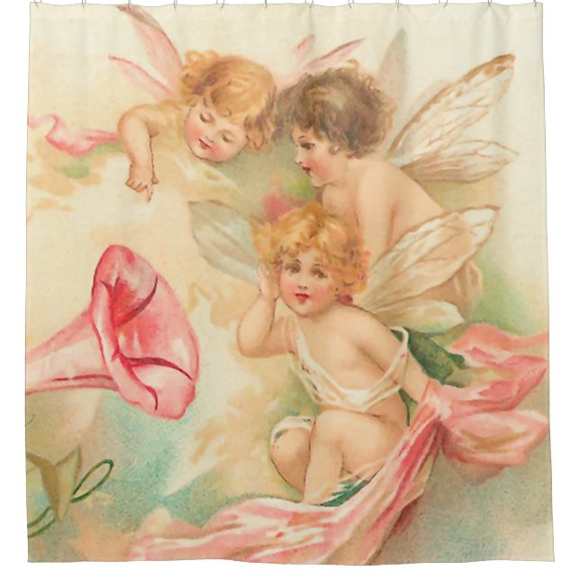 Vintage valentine cupid angel 1 shower curtain (Front)