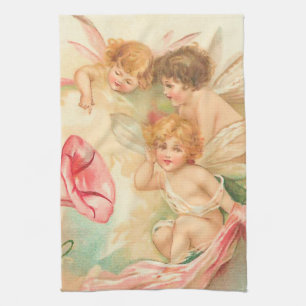 Vintage valentine cupid angel 1 tea towel